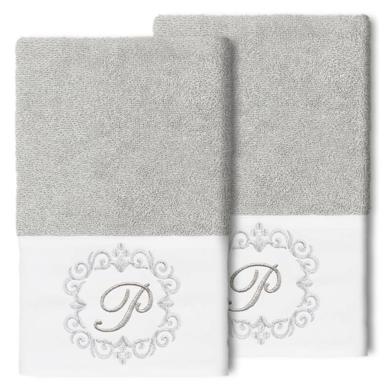 Authentic Hotel and Spa 100% Turkish Cotton Monica 2PC Embellished Hand Towel Set - P - Light Gray