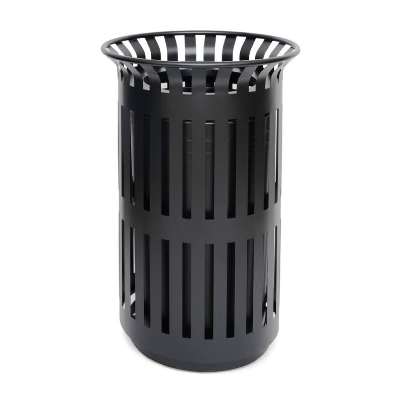 Commercial Outdoor Slatted Steel Trash Can with Inner Bin - Black