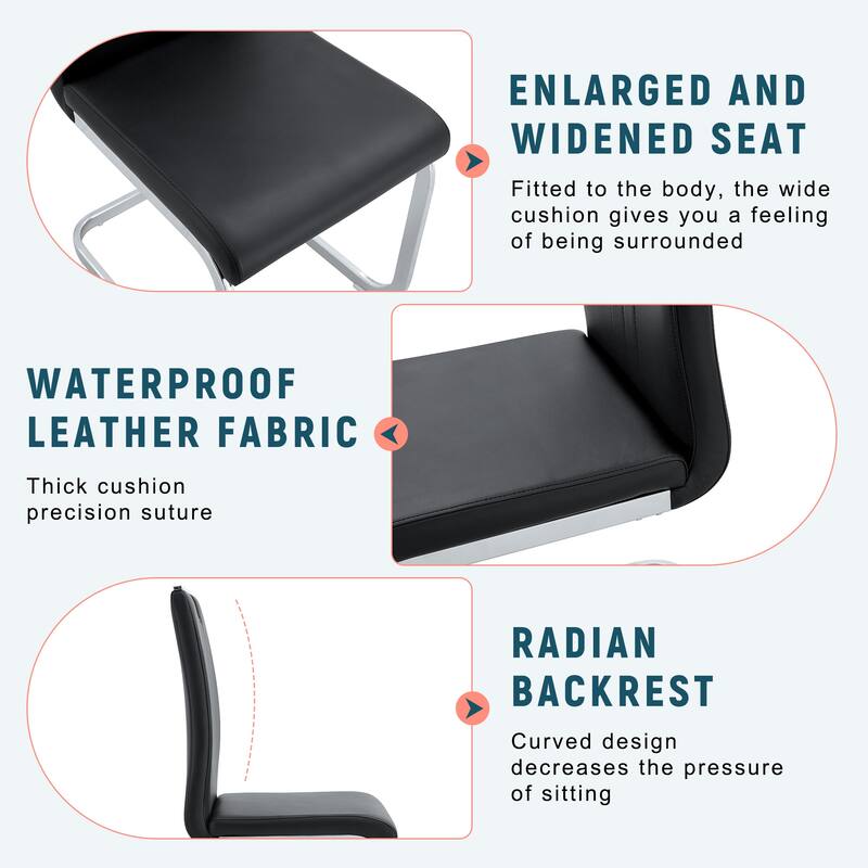 Set of 4 black PU material bow-shaped chairs - Perfectly integrated into industrial and modern home design, with product