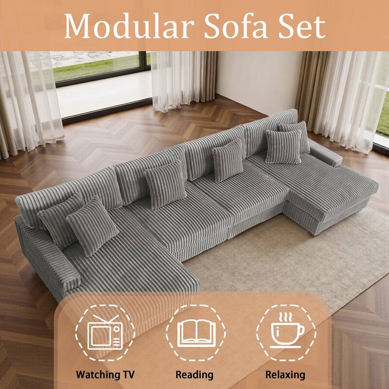 Cotton Flannel 3-Seat Modular Sectional Sofa with Chaise