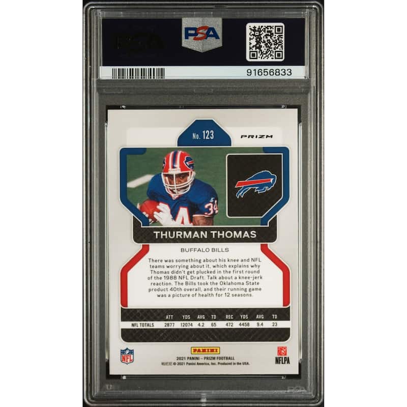 Thurman Thomas 2021 Panini Prizm Red White Blue Signed Card #123 Auto PSA 10 - 8'6" x 11'6"
