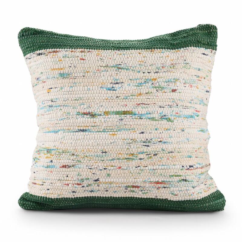 HomeRoots 20" X 20" Green And Off-White 100% Cotton Abstract Zippered Pillow