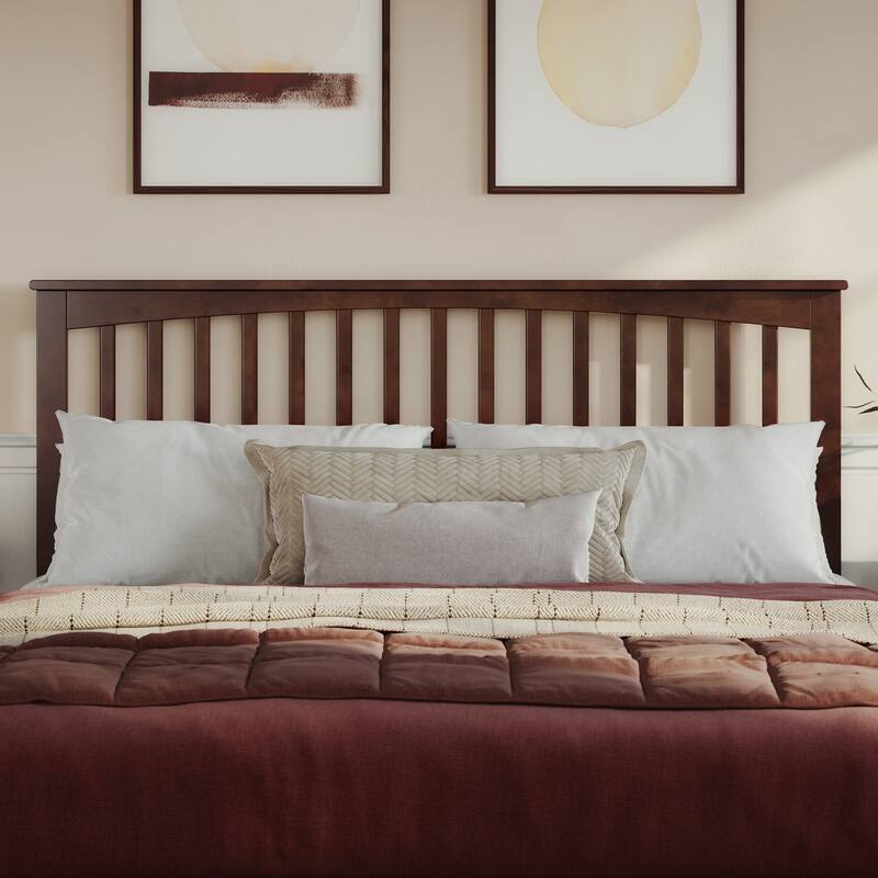 King Size Solid Wood Mission-Style Headboard with Classic Slatted Design, Rich Walnut Finish