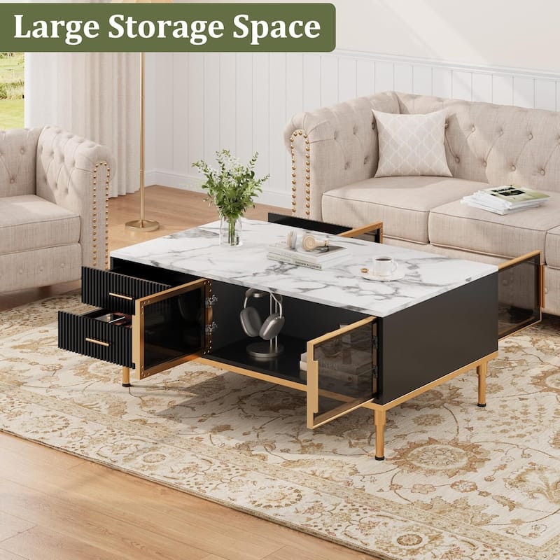 Modern Aesthetic Marble Coffee Table for Living Room with 4 Drawers - N/A