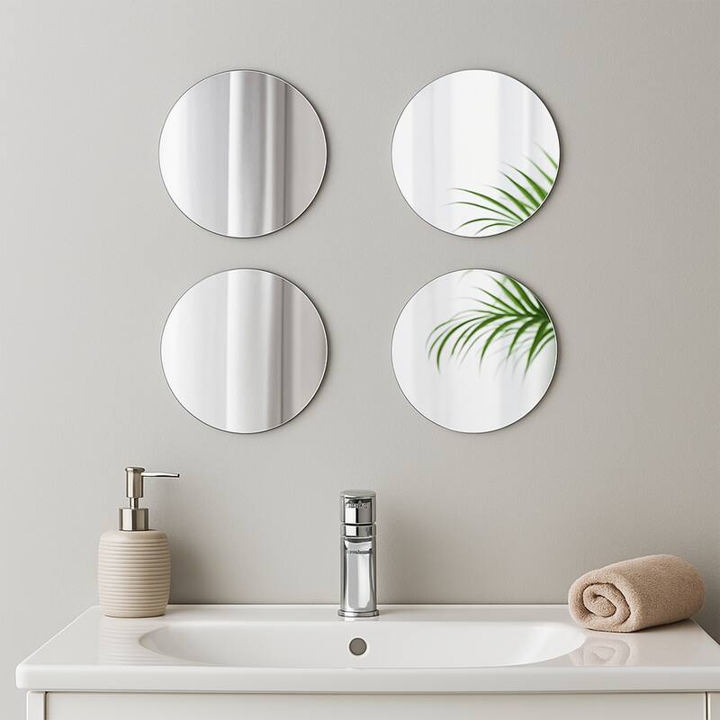 Small Decorative Wall Self Adhesive Shaped Mirrors - Set of 4 - Round