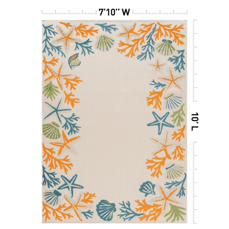 World Rug Gallery Indoor/Outdoor High-Low Textured Area Rug, Coastal Border Easy-Clean Patio Rug