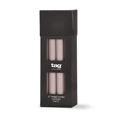 Color Studio 10" Straight Taper Unscented Smokeless Paraffin Wax Candle Lavender, Burn Time 10 hrs. Set 12