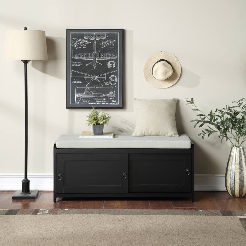 19.3 in.H X 46.85 in.W X 15.35 in.D Wood Storage Bench with Cabinets - Black