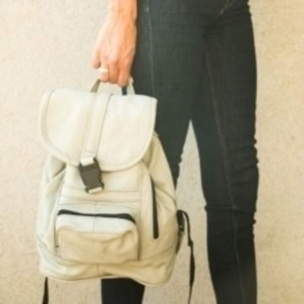 light grey leather backpack