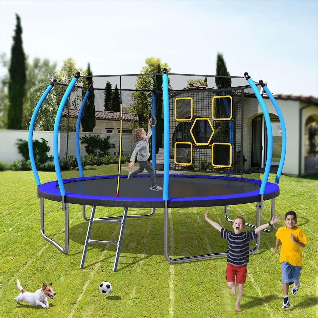 Outdoor Trampoline with Safety Net, Ladder & Basketball Hoop