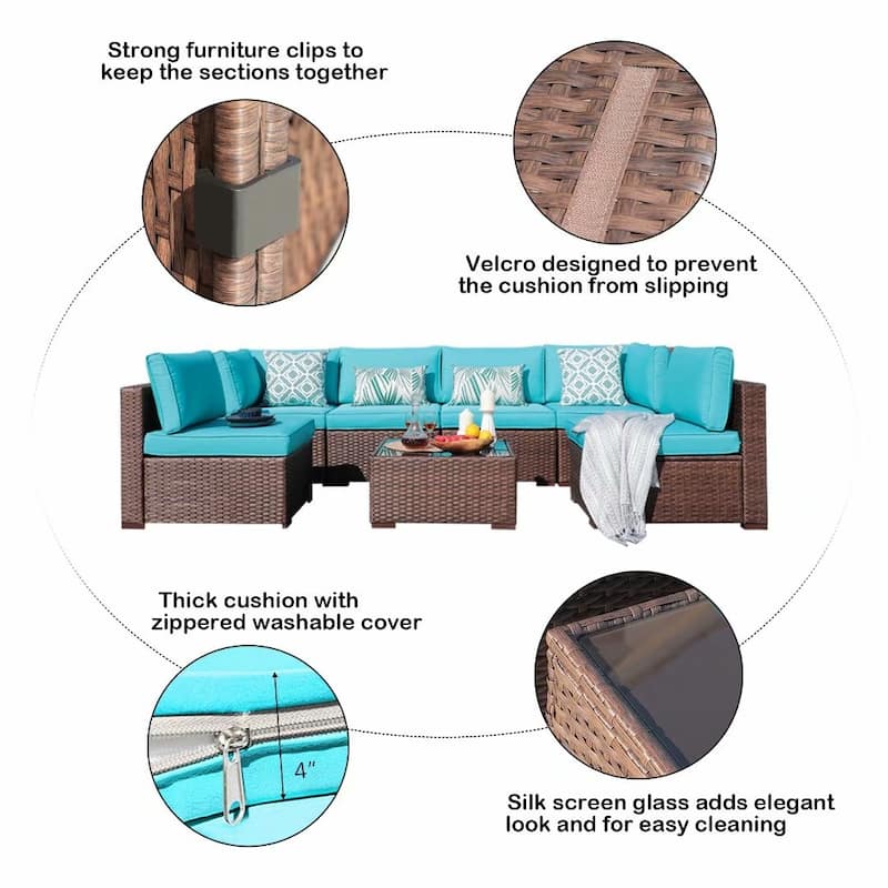 Wicker/ Steel 7-piece Outdoor Cushioned Sectional Sofa Set