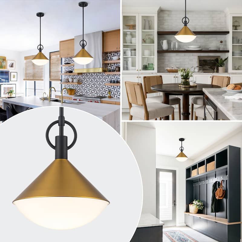 Single Light Cone Metal Pendant with Frosted White Glass Shade