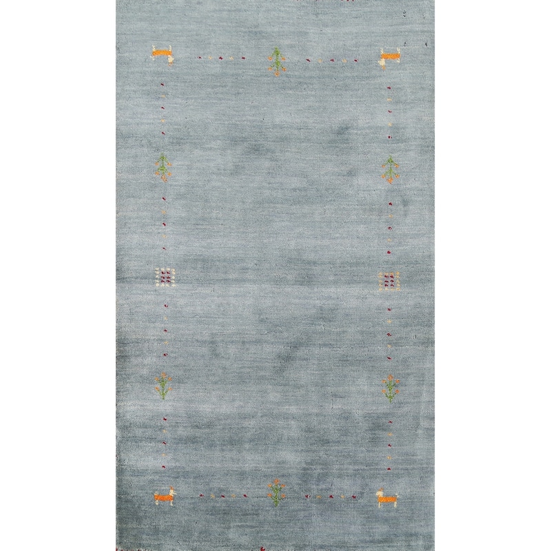 Tribal Gabbeh Indian Accent Rug Handmade Blue Wool Carpet - 2'7"x 4'9"