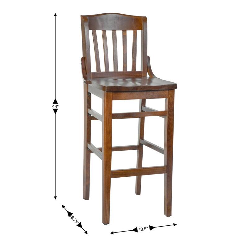 School House Back Wood Restaurant Dining Barstool - 18.5"W x 18.75"D x 44"H