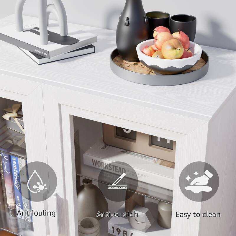 Modular Sideboard Buffet Cabinet with Tempered Glass Doors Credenza Console Table for Living Room Kitchen Dining Room Entryway