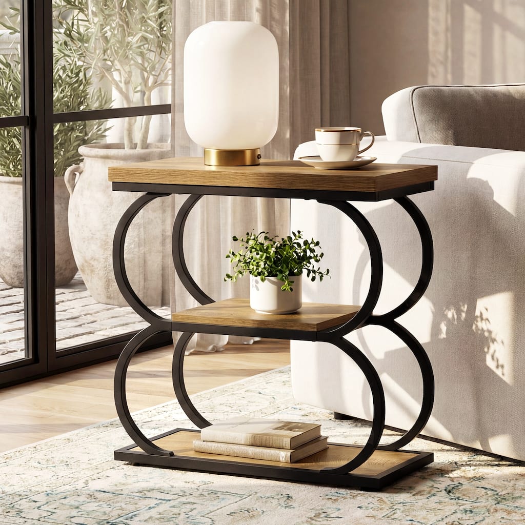 3-Tier Modern Industrial End Table for Living Room, Bedroom