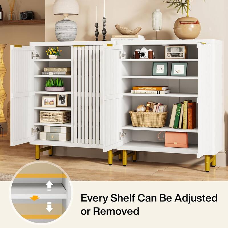 Wooden Bathroom Floor Cabinet, Adjustable Shelves Large Storage Sideboard Accent Cabinet for Bathroom Kitchen Living Room