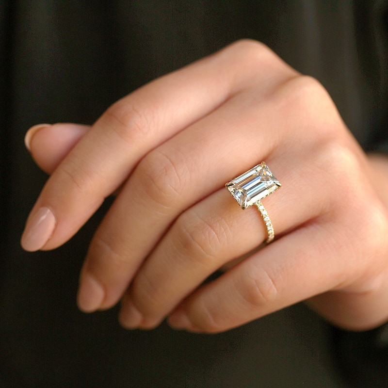 Kobelli Signature Collection Bold Series 5.6 Carats Lab Grown Diamond Certified 14k Solid Gold Emerald-cut Hidden Halo Evie Ring