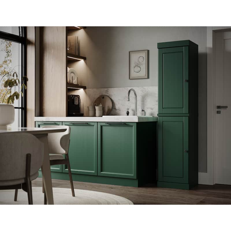 100% Solid Wood 16.5" Kitchen Pantry Cabinet with Doors by Palace Imports - Green - Solid