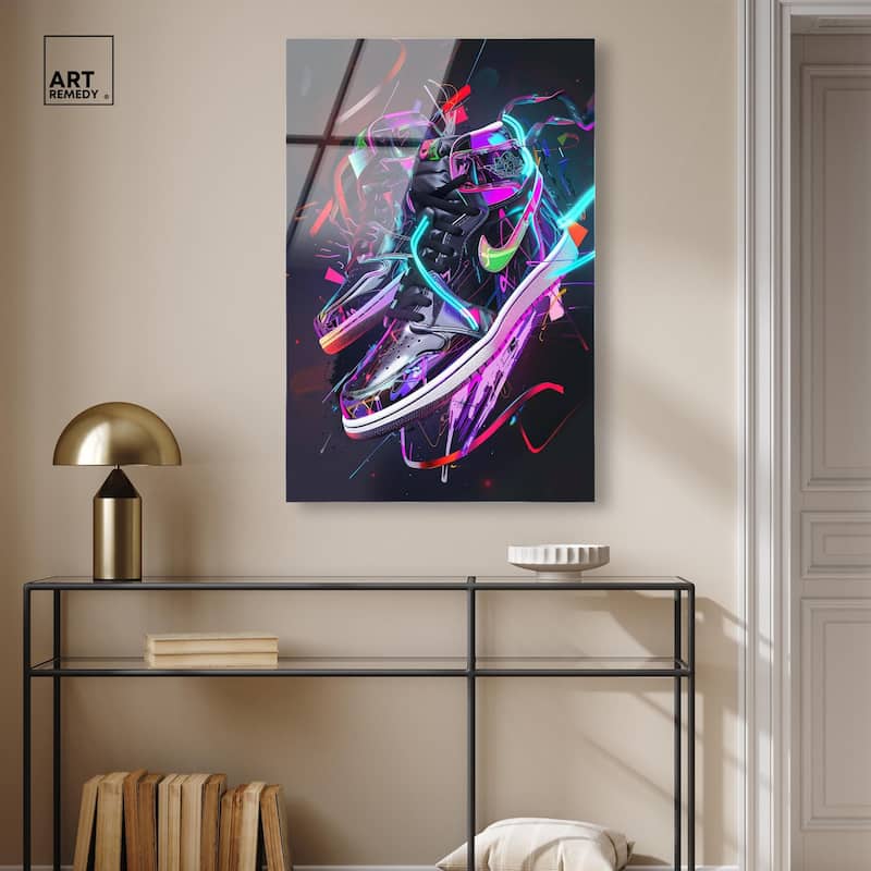 Neon Ribbons Sneakers Acrylic by Art Remedy, Ready to Hang
