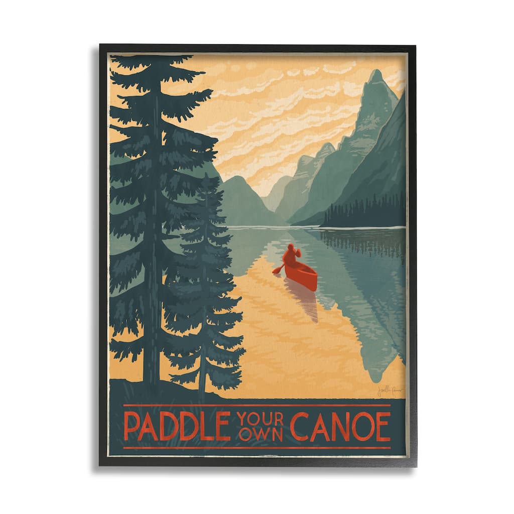 Stupell Paddle Your Own Canoe Phrase Mountain Lake Adventure Framed Wall Art - Green