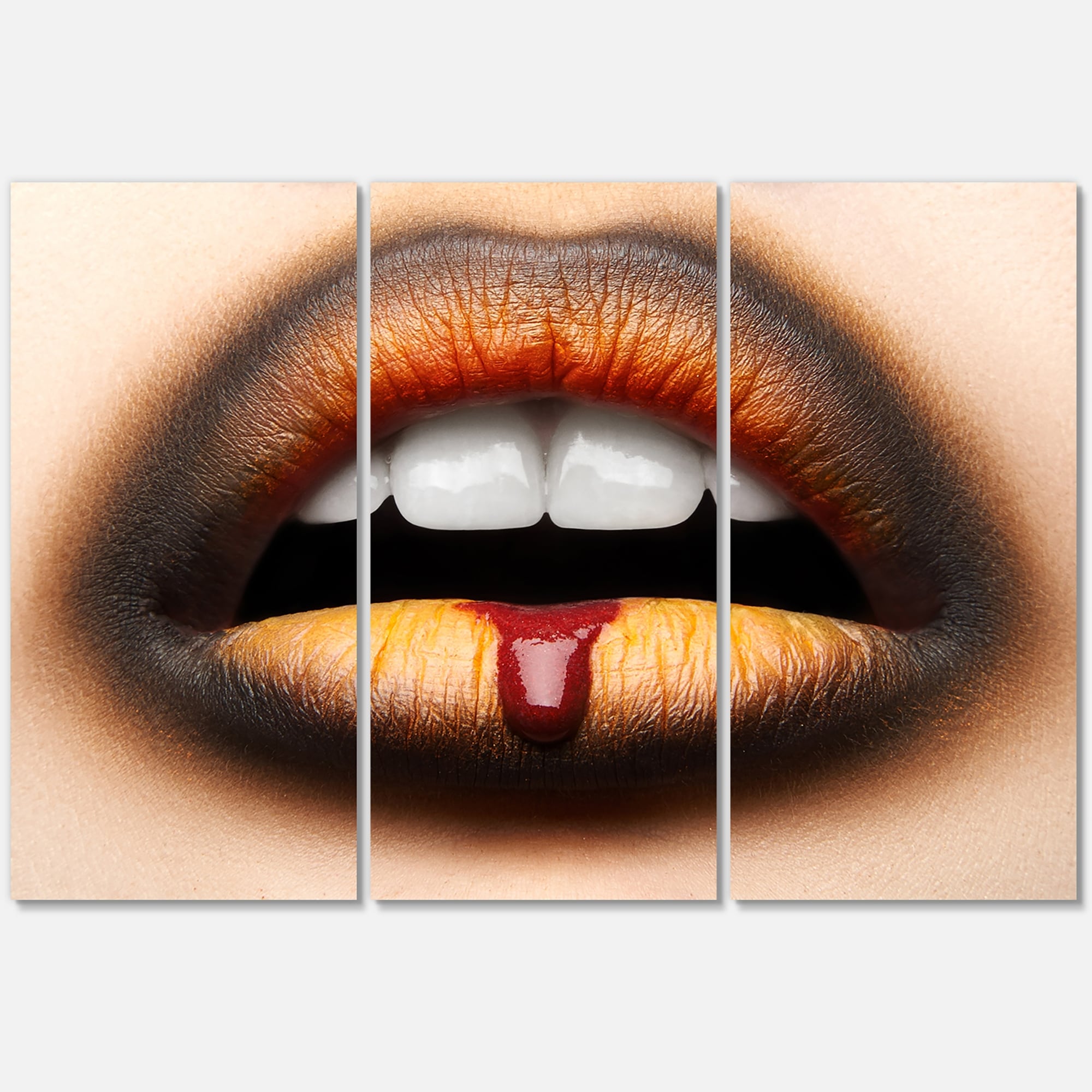 Designart Woman Lips With Black Leather and Gold Foil Modern