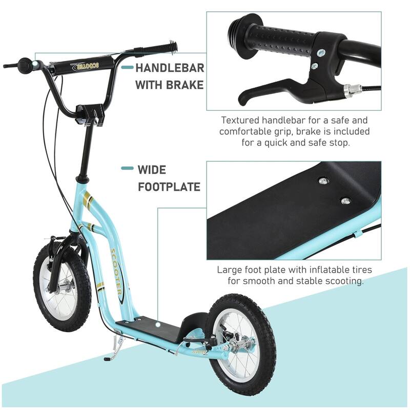 Steel Aluminum Kids Scooter with Adjustable Height Handle - 47.25"L x 22.75"W x 33.5"-37.5"H