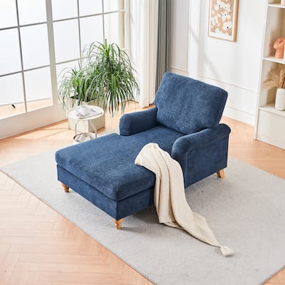Modern Mid-Century Blue Foam Chaise Lounger Sofa