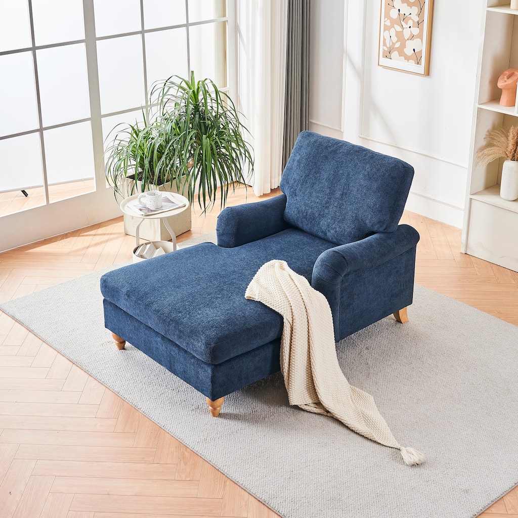 Modern Mid-Century Blue Foam Chaise Lounger Sofa