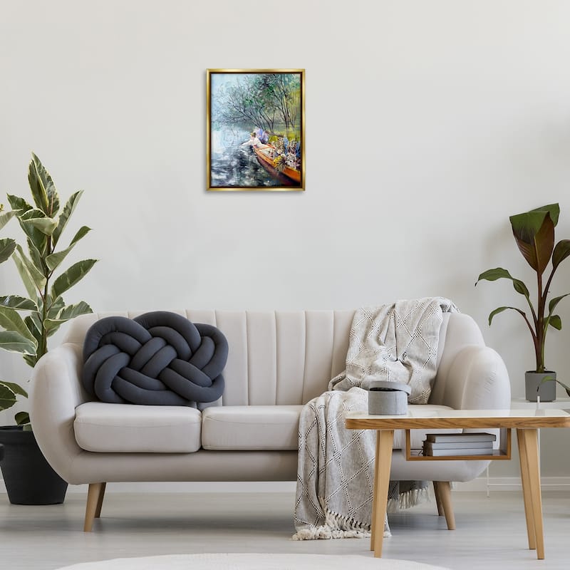 Stupell Woman in Floral Filled Boat Framed Floater Canvas Wall Art Design By Lucille Lee