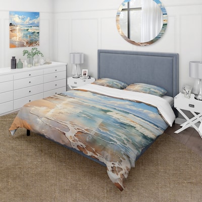 Designart "Beach Photo Seaside Reflections V" Teal Coastal - Bed Cover Set With Shams