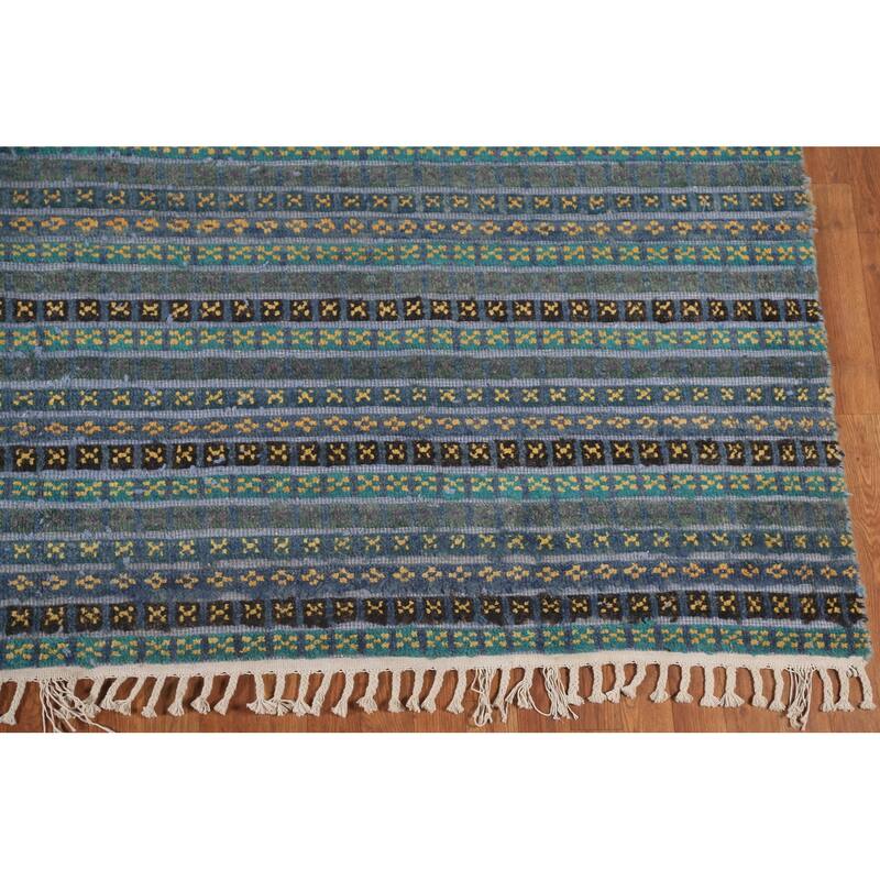 Striped Moroccan Oriental Area Rug Hand-Knotted Wool Carpet - 9'0" x 12'2"