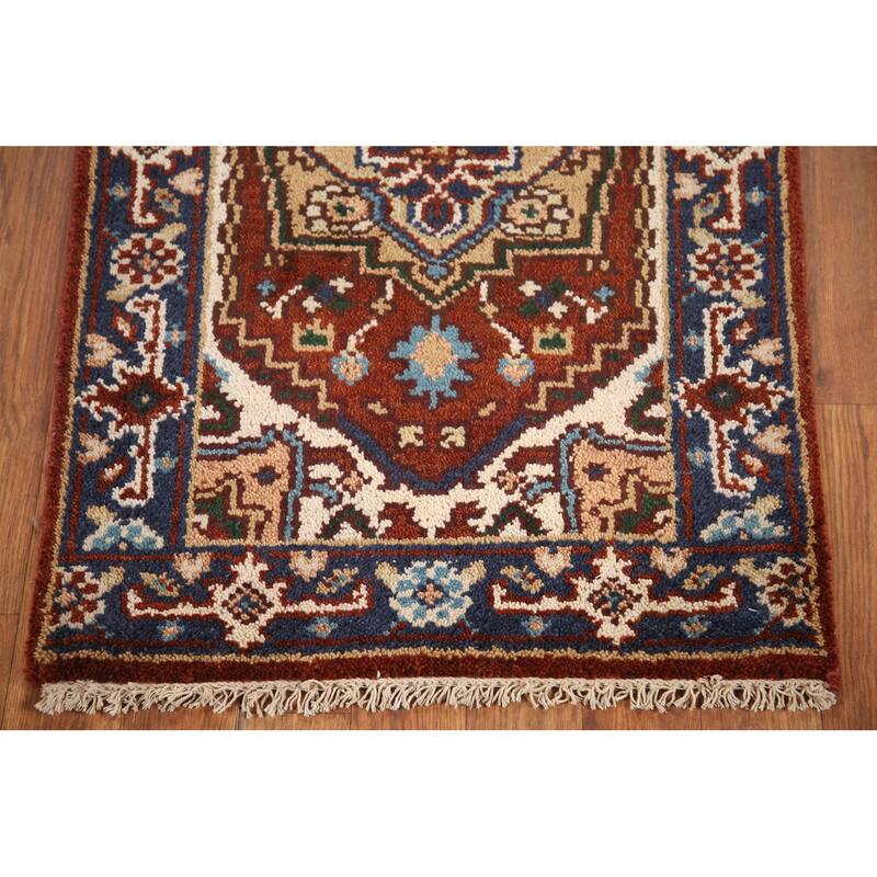 Hand Knotted Oriental 100% Wool Carpet Traditional Medallion Oranges & Rust Heriz (serapi) Area Rug - 3' 0'' X 2' 0''