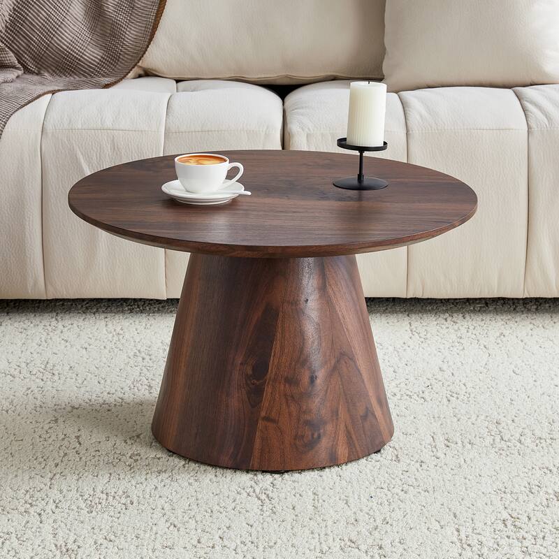Medieval-Modern Coffee Table Set‌ – Classic Round Wood Grain Veneer Table with Matching Side Table