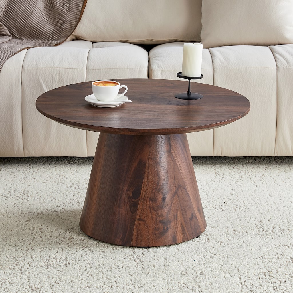 medieval-modern style coffee table, featuring wood grain veneer, classic round coffee table and side table set