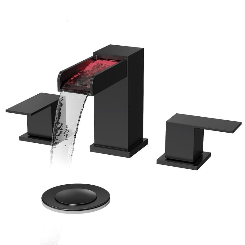 GRANDJOY Widespread 2-Handle LED Waterfall Bathroom Sink Faucet - Matte Black