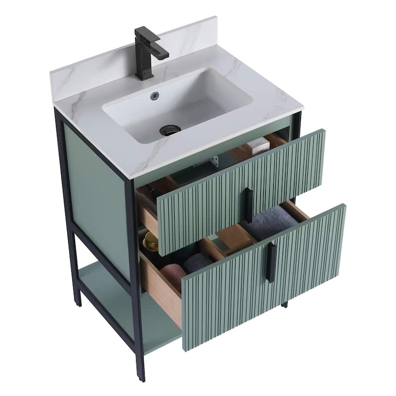 Fine Fixtures Serenity Modern Bathroom Vanity with White Carrara Stone Top