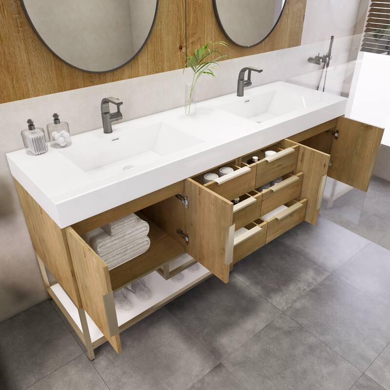 Noble 72" Freestanding Vanity with Reinforced Acrylic Double Sink - 72" Width