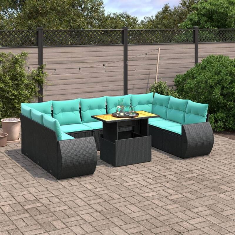 vidaXL Patio Sofa Set with Cushions Outdoor Furniture 10 Piece Poly Rattan - 24.4 x 24.4 x 27.2 - Black