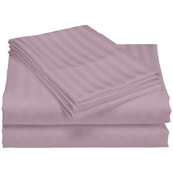 1200 Thread Count Cotton Deep Pocket Luxury Hotel Stripe Sheet Set - Purple - Queen