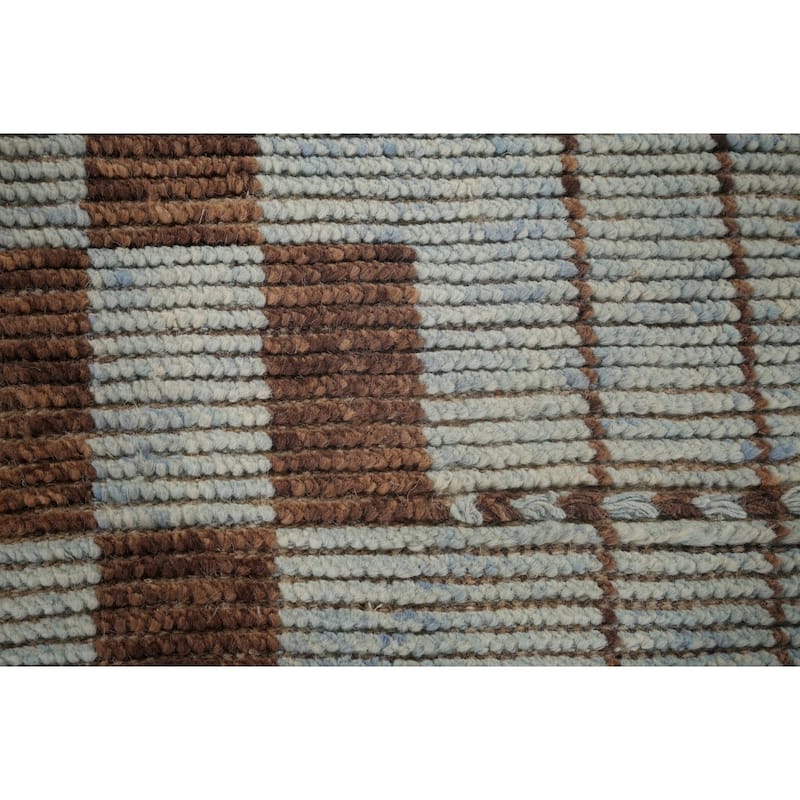 Checkered Moroccan Modern Area Rug Hand-Knotted Wool Carpet - 7'0"x 10'8"