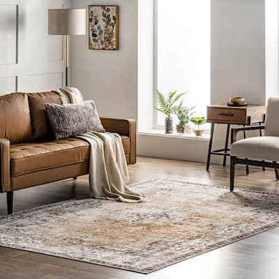 Nuloom Paisley SpinClean Machine Washable Faded Floral Border Medallion Area Rug