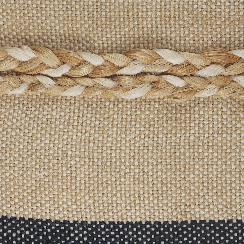 20" Blue and Tan Striped Square Throw Pillow with Jute Braiding