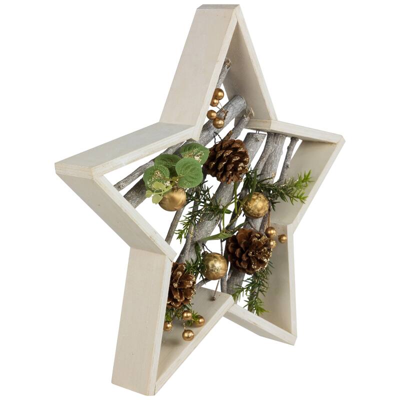 Pinecones and Berries Star Shaped Wooden Christmas Decoration - 14.5"