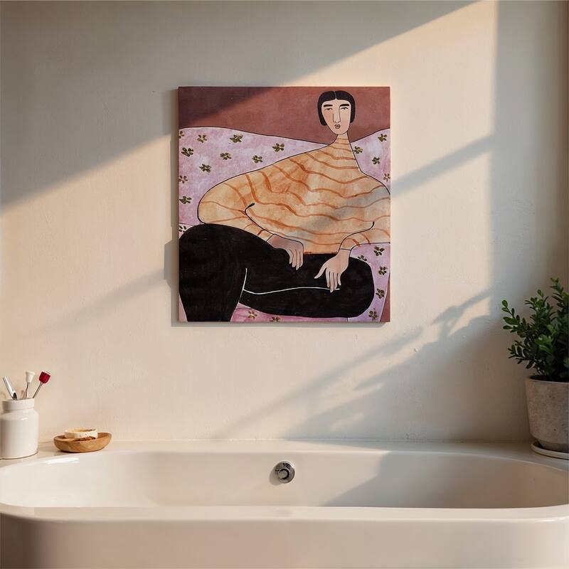 Hand-Painted Canvas Wall Décor with Sitting Figure - 18.0"L x 1.25"W x 20.0"H