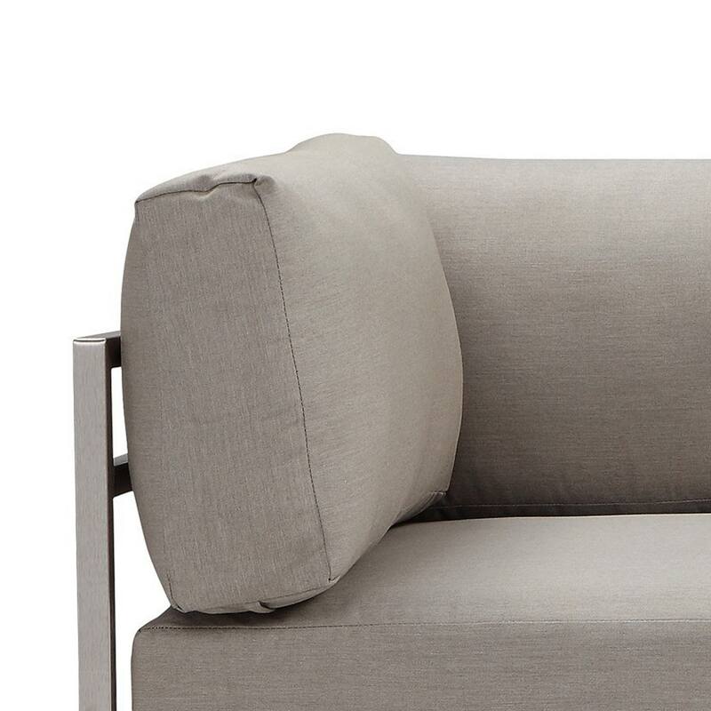 Cilo 65 Inch Outdoor Sofa, Smooth Gray Water Resistant Fabric, Aluminum