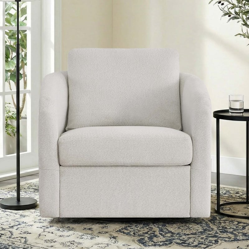 Spruce & Spring Modern Upholstered Swivel Barrel Accent Chair with Ottoman & Removable Slipcover