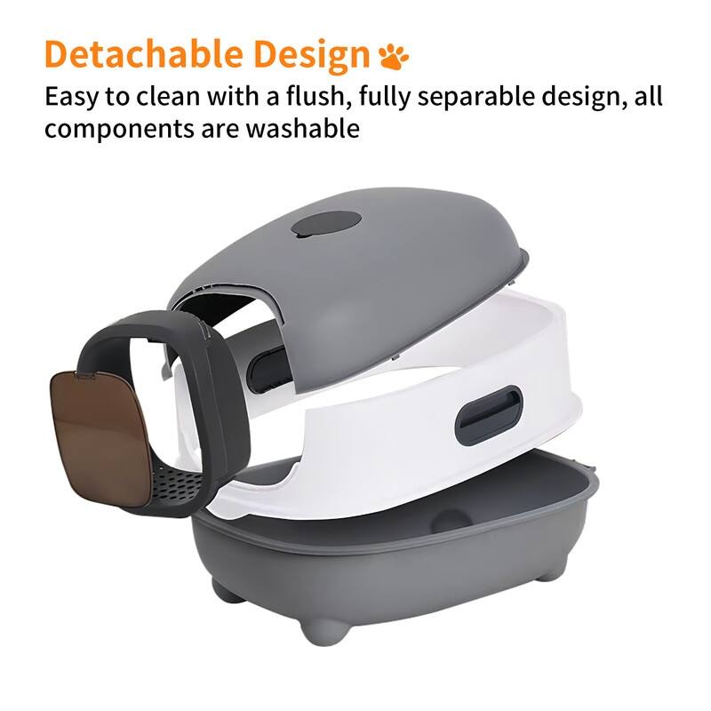 XXL Enclosed Cat Litter Box Oval Front Entry Cat Toilet Tray with Scoop - 13.4x22x15 inch
