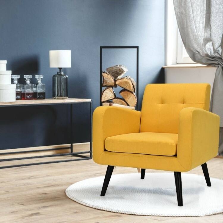 Mid-Century Modern Linen Upholstered Accent Chair with Wooden Legs - 29.5 L x 29.5 W x 32.5 H (inches)