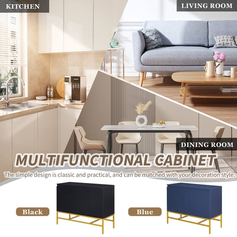 2 Doors Sideboard Buffet Cabinet with Adjustable Shelf & Gold Legs, Accent Cabinet Console Table for Dining Room Entryway, Navy